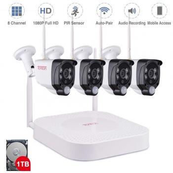 Enregistreur HD 10CH 5MP NVR TONTON avec 2 caméras de Surveillance à dôme pivotant extérieur 1920P, 500 Go