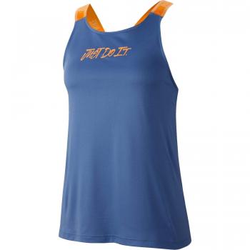 Nike Frauen Dri‑FIT Stretch Tank Top „Just Do It“ – Indigo Storm/Fuel Orange – L