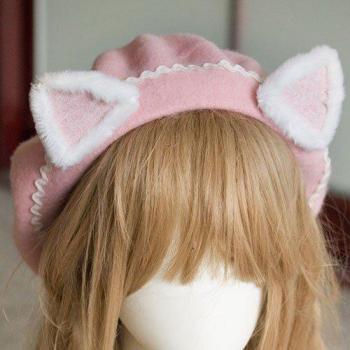 Cute Mori Girl Cat Ear Beret - White
