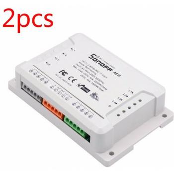 Enchufe inteligente Sonoff 4 canales R3, Wifi, 4 entradas, control remoto por app, compatible con Alexa y Google Home - paquete de 2 unidades