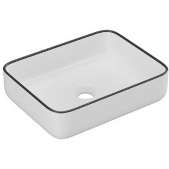 Lavabo rectangular cerámico - blanco con ribete negro - 50 x 39 cm - JUNIKO II