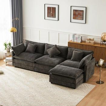 Divano Modfu Grigio Scuro 283x147x84cm con Poggiapiedi