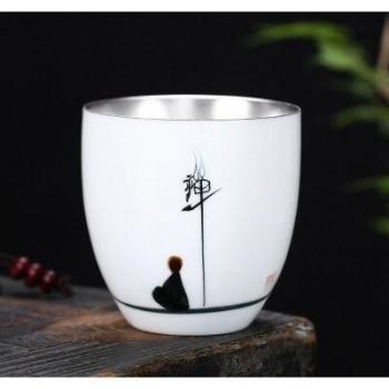 Taza Grande de Té Plateada Dorada Hecha a Mano