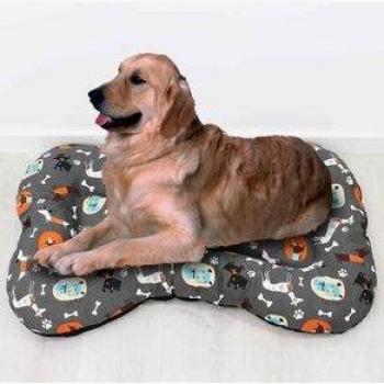Cama para gatos Camacan forma hueso acolchada estampado canino naranja/gris 100x70 cm