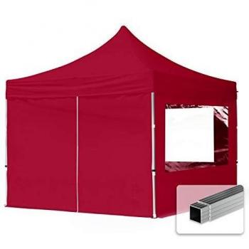 Tonnelle pliante 3x3 m Aluminium, PES 700, 4 côtés panoramiques, rouge