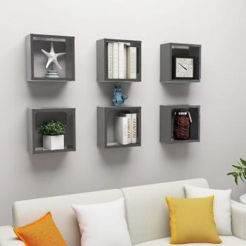 Estantes de Pared Cubo 6 Piezas Color Gris Brillante 30x15x30 cm