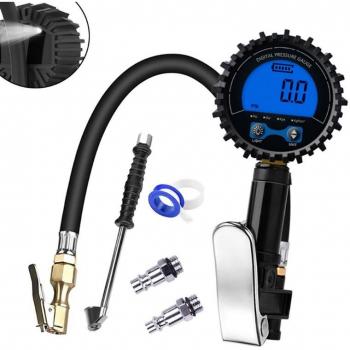 Quick Clip 200 PSI Digital Tire Pressure Gauge with Rubber Hose and Universal Quick Connect Coupler