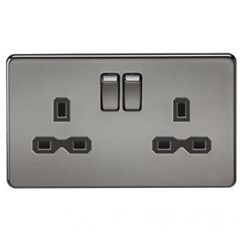 Screwless 13A 2G dp switched socket - black nickel with black insert - Knightsbridge