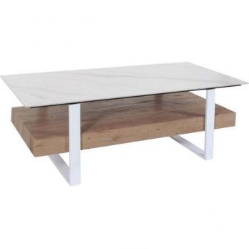 MCW Couchtisch & Beistelltisch L88-W – 43 × 120 × 60 cm, Sinterstein‑Ablage in Weiß