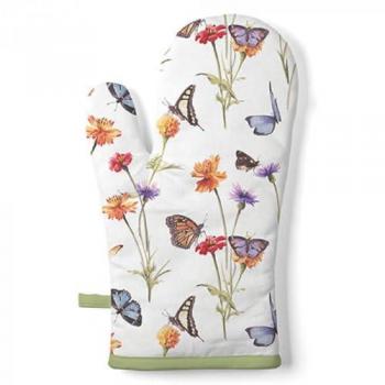 Guante Horno Jardín de Mariposas Blanco 18×30 cm