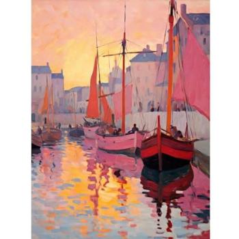 Pink & Orange Harbour Sailing Wall Poster
