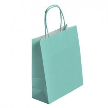 50 borse shopper kraft verde acqua con manici ritorti 23+12x30 cm
