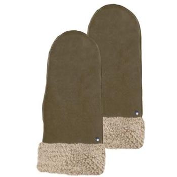 Moufle Isotoner Femme Cuir Fourrure Vert Olive