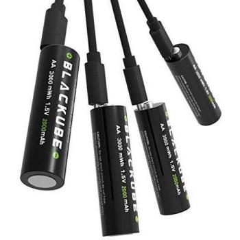 AA‑Batterie Blackube – 2000 mAh, 1,5 V, 3000 mWh, 4 Stück, USB‑Ladezeit 1,2 h