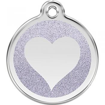 Placa de identificación para perros Corazón Plateado con Purpurina