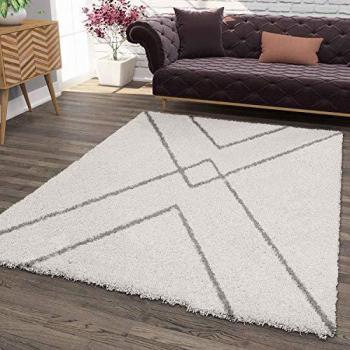 Weicher Wohnzimmer‑Shaggy Teppich mit rautenförmigem Muster – Rechteckig, 120 × 170 cm