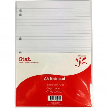 Stat A4 8mm Ruled Notepad 50 Sheets - White