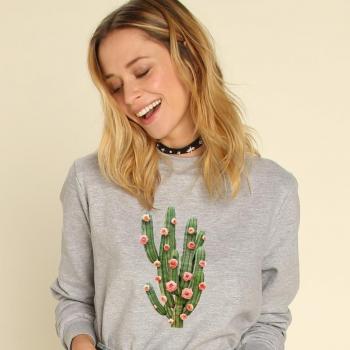 Rosen und Kaktus Damenpullover XS grau meliert