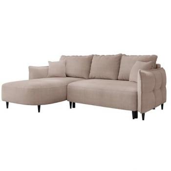 Sofá Corner TrendyNest 101 – Color Marrón Claro, Función Descanso + Caja de Ropa de Cama (244x165x76 cm)
