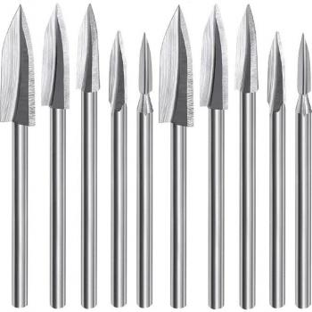 10-Piece Engraving Drill Bit Set for Wood Carving with 1/8 Inch Shank
