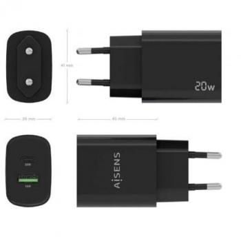 Cargador de Pared Aisens 1xUSB-C y 1xUSB-A 20W