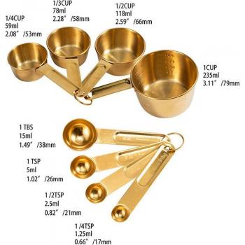Ensemble de Mesure en Acier Inoxydable - Tasses et Cuillères - 4/8 pièces - Rose Or Argent