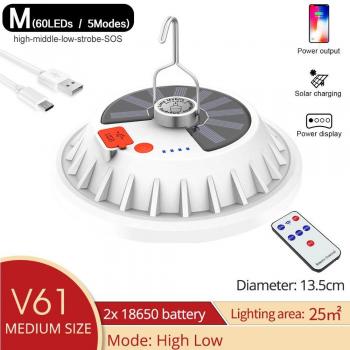 Lámpara Solar Portátil 300W con Bombilla LED y Control Remoto para Camping