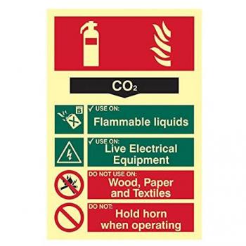 ASEC Self‑Adhesive CO₂ Fire Extinguisher 200×300 mm – PVC Photo‑Luminescent Sign