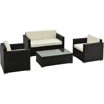 Outsunny Wicker Patio Sofa Ensemble – 4 Seaters – Black