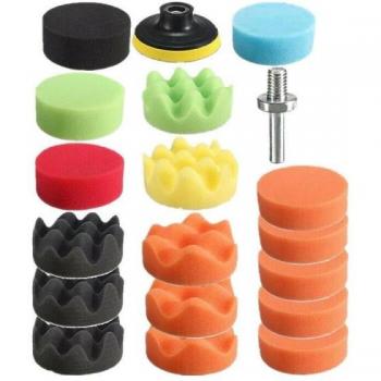 19pcs 3 Buffing and Waxing Sponge Pads with M10 Drill Adapter