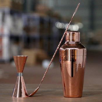 Copper Plated Barware Cocktail Shaker Set - 3 Pieces