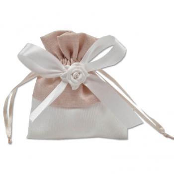 12 Sacchetti Stoffa Porta Confetti Rosa Bianca Matrimonio Battesimo Bomboniera Beige