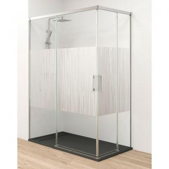 Mampara Rectangular Angular de Ducha con 2 Puertas Corredera y 2 Paneles Fijos – Cristal Transparente 6 mm Antical, 195 cm de Altura, Perfil Negro Mate 90 cm