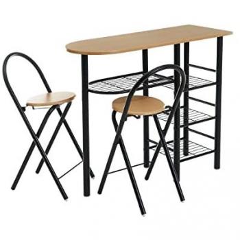 Set Mesa Unimasa Alta con Taburetes en Metal y MDF Oscuro