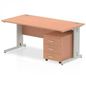 Impulse 1200 x 800mm Straight Office Desk Beech Top Silver Cable