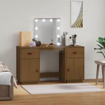 Vidaxl Schminktisch-set Mit Led Honigbraun Massivholz Kiefer