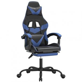 Chaise de jeu Noir et Bleu avec repose-pieds en Similicuir