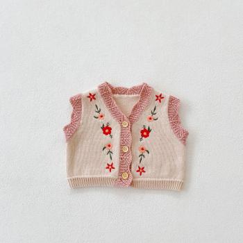 HoneyCherry Baby Strickjacke 0-2 Jahre bestickt Baumwolle V-Ausschnitt