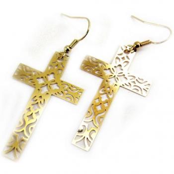 Boucles Plaquées Or en Forme de Croix