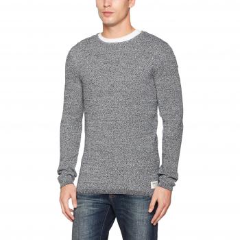 TOM TAILOR DENIM Herren Pullover Structured Mouline Crew Neck Nachtblau