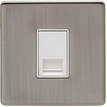 Brushed Nickel 1 Gang Telephone Plug Socket