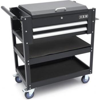 Chariot HBM Outils avec 2 tiroirs et 2 étagères – 91 cm – Noir