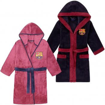 Navy Hooded Fleece Dressing Robe for Boys – FC Barcelona 5-6 Year Olds