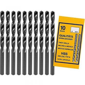 HSS100 Kit punte cave 10 parti DIN 338 Alberino cilindrico