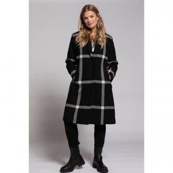 Plus Size Black Wool Blend Large Check Fully Lined Coat for Women, Size 20/22
