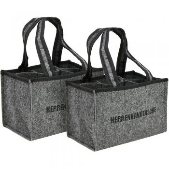Com-four® 2er Set Herrenhandtasche - Filztasche für 6 Flaschen bis 0,5 L, grau/schwarz, 24 x 15 x 15 cm