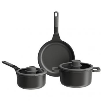 BergHOFF Leo Stone 5‑Piece Nonstick Ceramic Pot & Pan Set – Matte Black