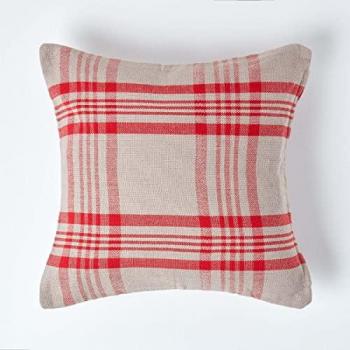 Grey & Red Tartan Pattern Cushion Cover, 45 x 45 cm