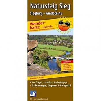 Natursteig Sieg, Siegburg - Windeck-Au: Leporello Wanderkarte mit Ausflugszielen, Einkehr- & Freizeittipps, wetterfest, reißfest, abwischbar, GPS-genau. 1:25000