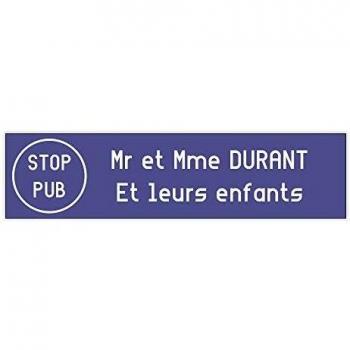 Plaque d'interdiction de publipostage au format Edelen (99x24mm) - Violet et lettres blanches - 2,5 cm